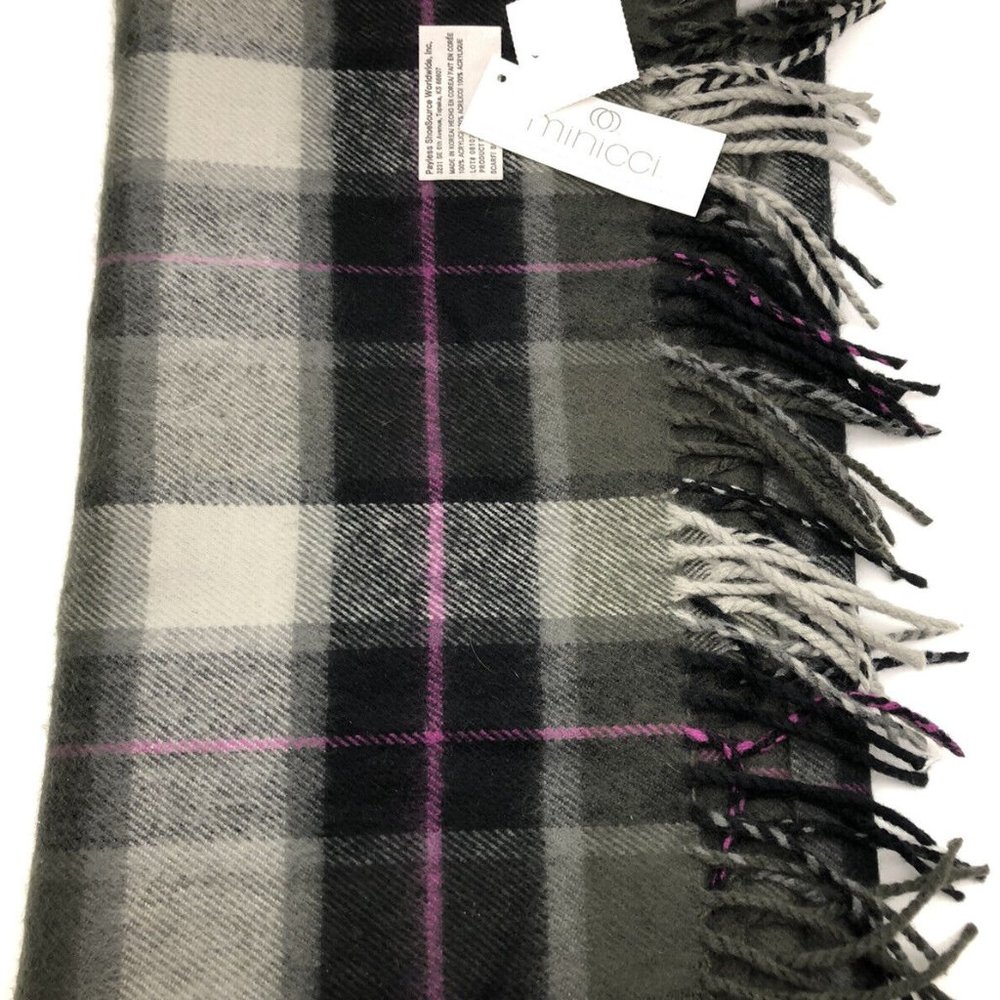Minicci Grey Plaid Scarf NWT